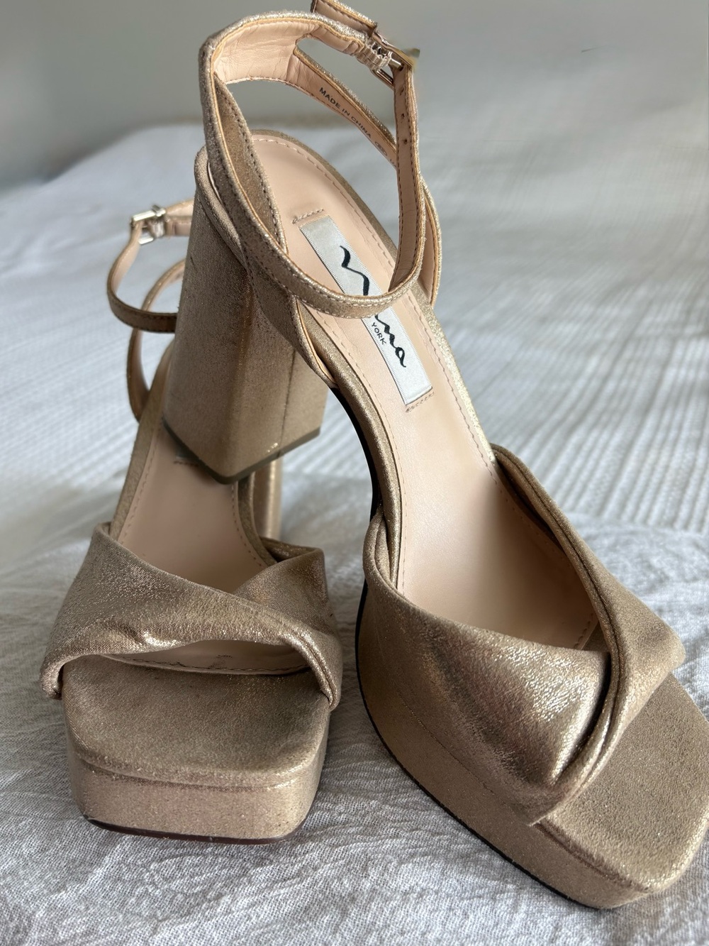 Nina Metallic Gold Platform Block Heel Sandals